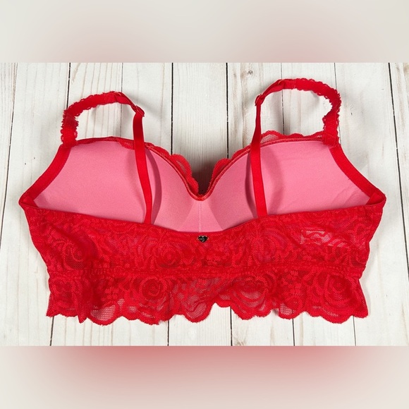 Victoria’s Secret PINK Lace Bralette Red Lace Push Up Pullover Size Large - Picture 3 of 6